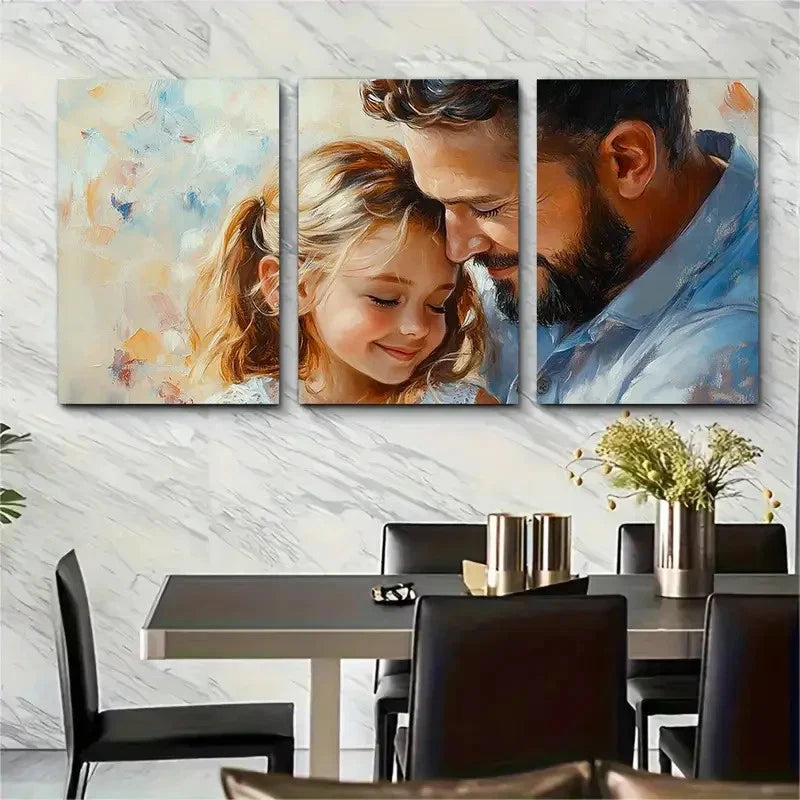 3pcs Lovely Father And Daughter O Wall Art Set Canvas Framed 50x70cm - High Quality Print 100% Australian Made Wall Canvas Ready to Hang