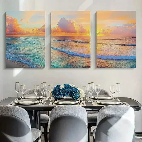 3pcs Sunset Ocean Beach Canvas Unframed - High Quality Print 100% Australian Made Wall Canvas