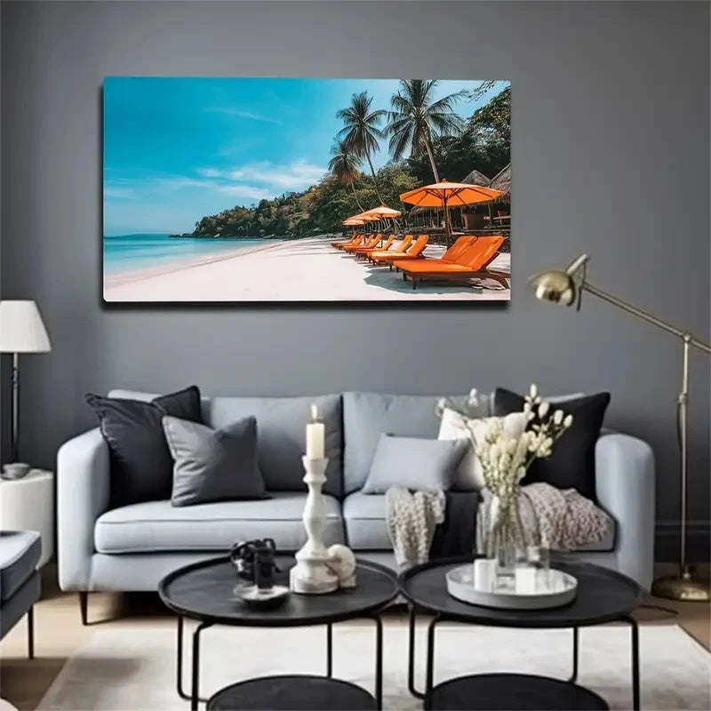 Seaside Holiday Landscape Wall Art Canvas Office Home Room Framed 120x60cm