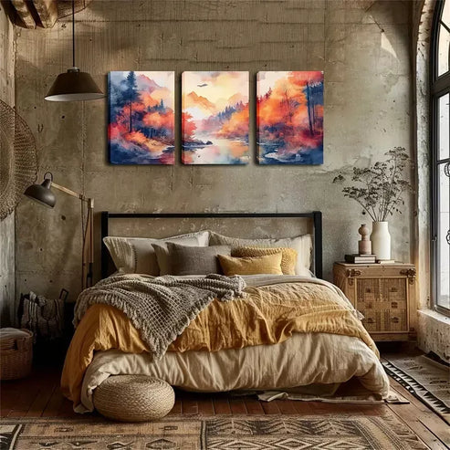 3pcs Small Mountain Stream Wall Art Set Wall Art Canvas Unframed - High Quality Print 100% Australian Made Wall Canvas