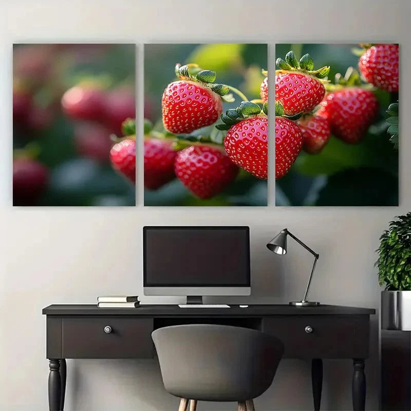 3pcs Elegant Strawberry Blossom Illustration Wall Art Set Canvas Framed 40x60cm - High Quality Print 100% Australian Made Wall Canvas Ready to Hang - Bella Home Decor