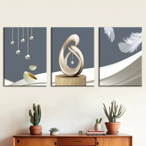 3pcs Simple modern abstract geometric sculpture Wall Art Canvas Unframed - High Quality Print 100% Australian Made Wall Canvas