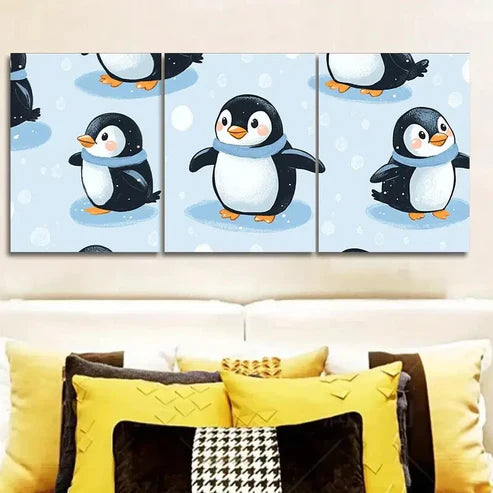 3pcs Penguin Canvas Wall Art Set Canvas Unframed - High Quality Print 100% Australian Made Wall Canvas