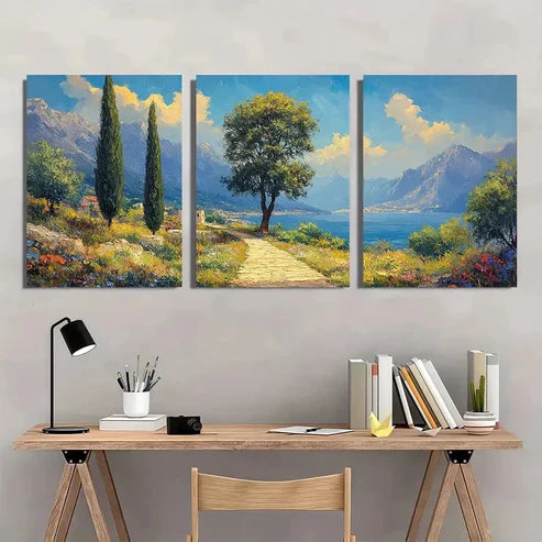 3pcs Green Tree & Mountain Landscape Wall Art Set Canvas Unframed - High Quality Print 100% Australian Made Wall Canvas