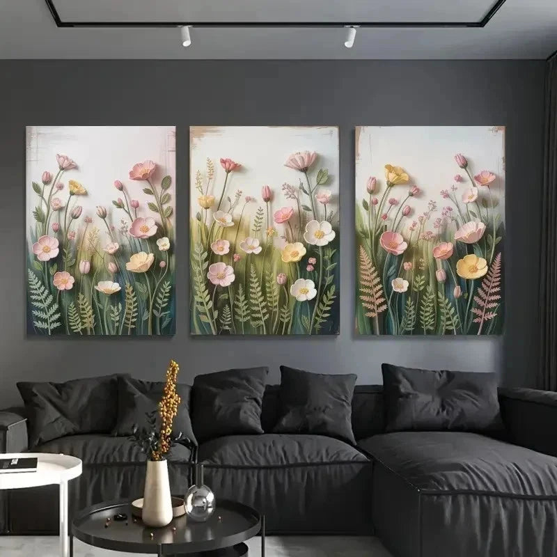 3pcs Light Green Foliage on White Background Wall Art Set Canvas Framed 40x60cm - High Quality Print 100% Australian Made Wall Canvas Ready to Hang - Bella Home Decor