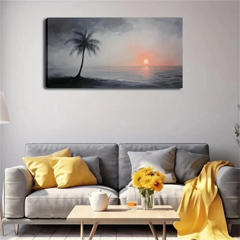 Tranquil Sunset With Palm Tree Wall Art Canvas Office Home Room Framed 120x60cm