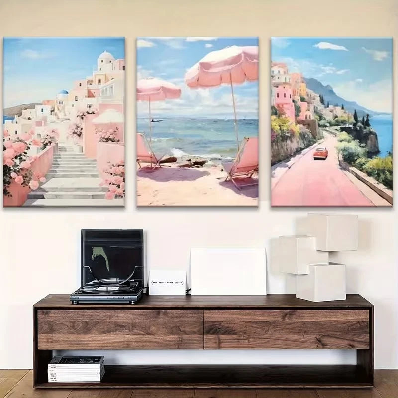 3pcs The Amalfi Coast in Italy Metal Print Ready to Hang Art
