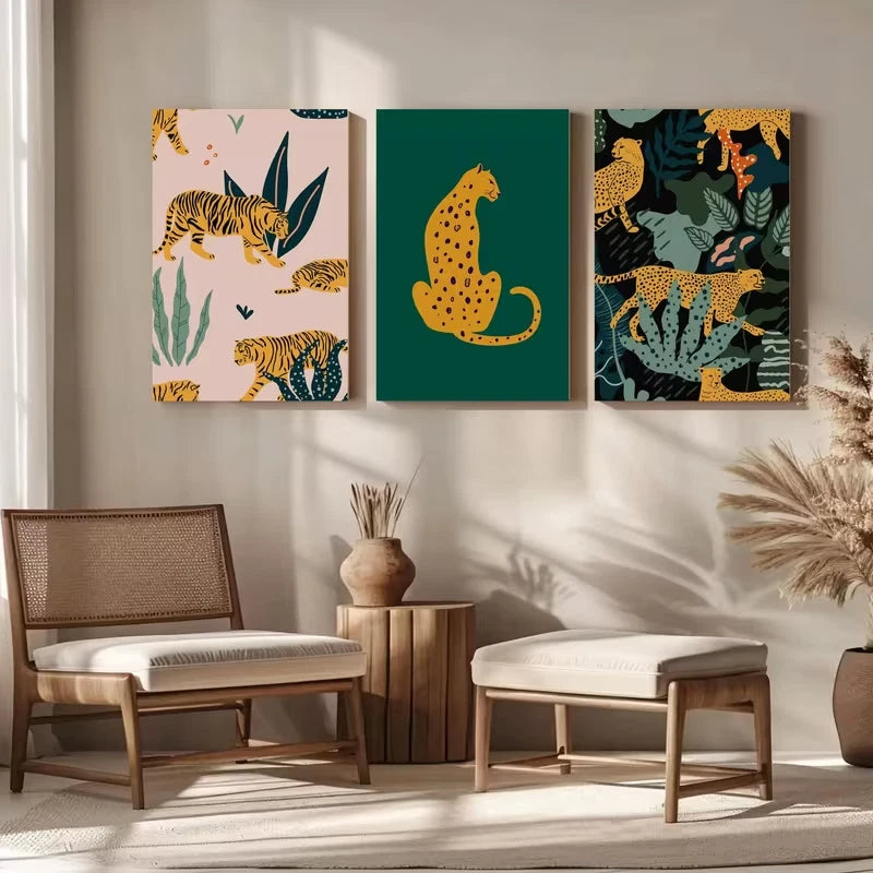 3pcs Minimalist Jungle Animal Metal Print Ready to Hang Art