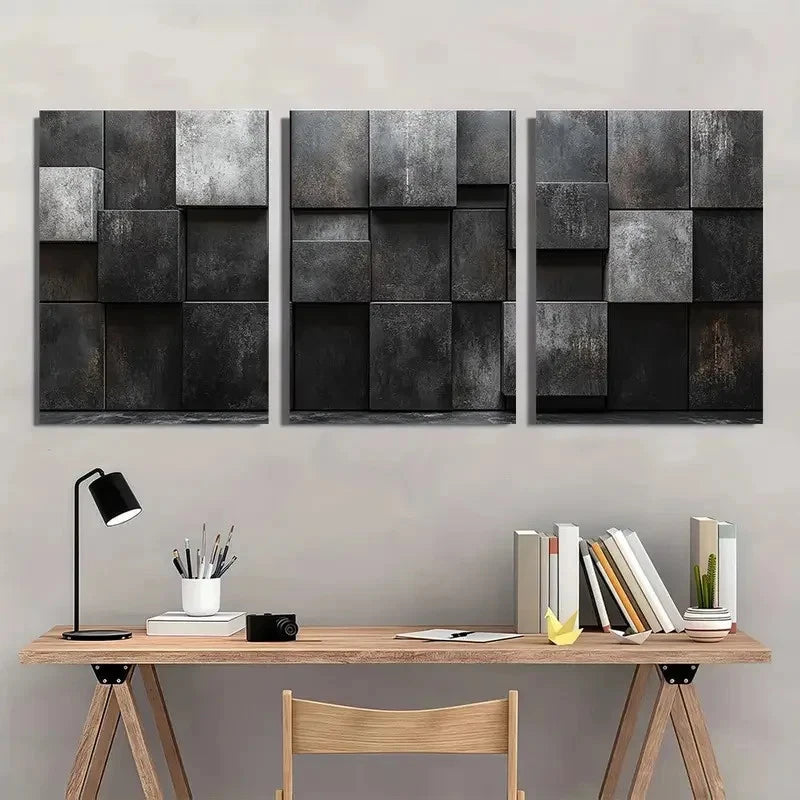 3pcs Monochrome Block Abstract Painting Wall Art Set Canvas Framed 60x90cm - High Quality Print 100% Australian Made Wall Canvas Ready to Hang
