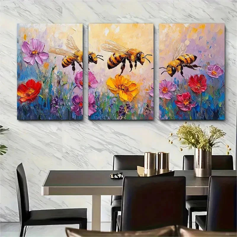 3pcs Honeybee Oil Painting on Canvas F I Wall Art Set Canvas Framed 50x70cm - High Quality Print 100% Australian Made Wall Canvas Ready to Hang
