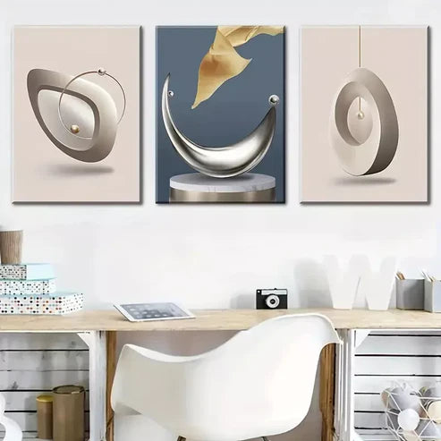 3pcs light luxury three-dimensional geometric Wall Art Set Canvas Unframed - High Quality Print 100% Australian Made Wall Canvas