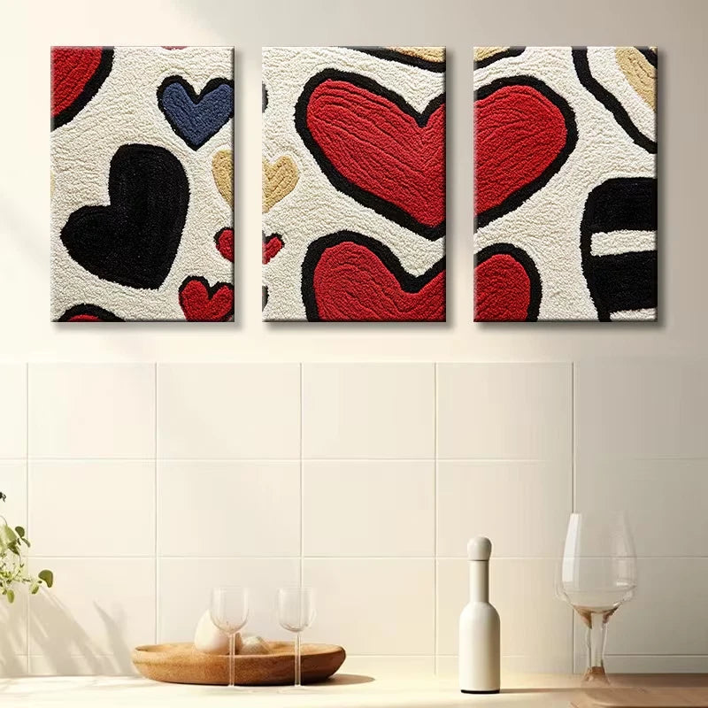 3pcs Red and black love Illustration Wall Art Set Canvas Framed 50x70cm - High Quality Print 100% Australian Made Wall Canvas Ready to Hang