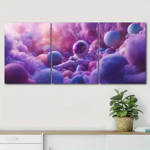 3pcs Astronaut in Colorful Nebula Pink Perfect Wall Art Canvas Unframed - High Quality Print 100% Australian Made Wall Canvas - Bella Home Decor