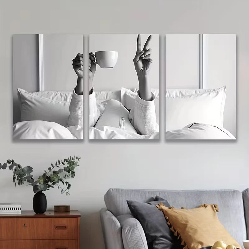 3pcs The Woman Sat On The Bed Metal Print Ready to Hang Art