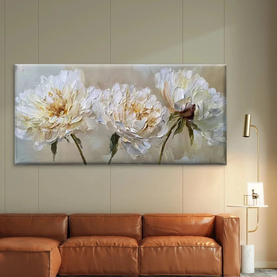 Peony Flowers Textured Wall Art Canvas Office Home Room Framed 120x60cm