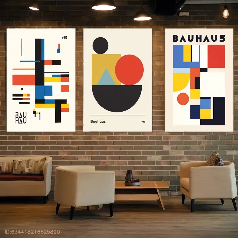 3pcs Bauhaus-Inspired Murals Metal Print Ready to Hang Art