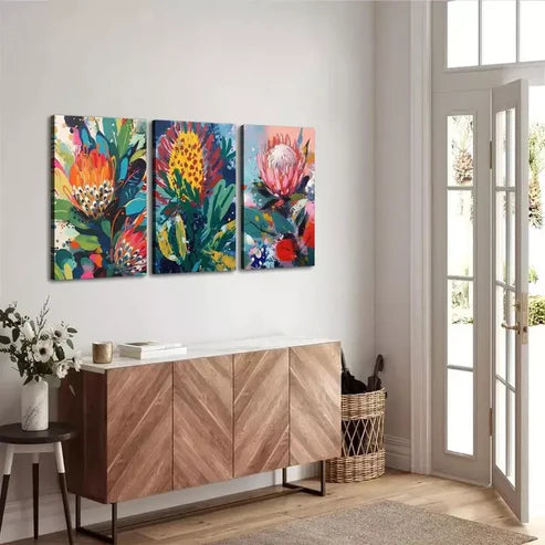 3pcs Australian Native Flora Abstract Art Set Canvas Unframed - High Quality Print 100% Australian Made Wall Canvas - Bella Home Decor