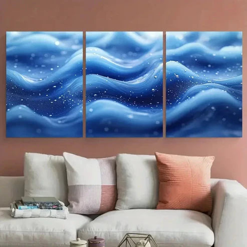 3pcs Splash Smooth Wavy Bubbles Blue White Wall Art Canvas Unframed – High Quality Print 100% Australian Made Wall Canvas