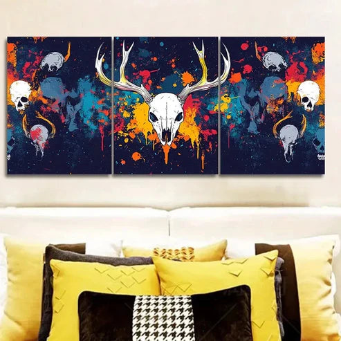 3pcs A pattern of skulls and bison horns Wall Art Set Canvas Unframed - High Quality Print 100% Australian Made Wall Canvas - Bella Home Decor