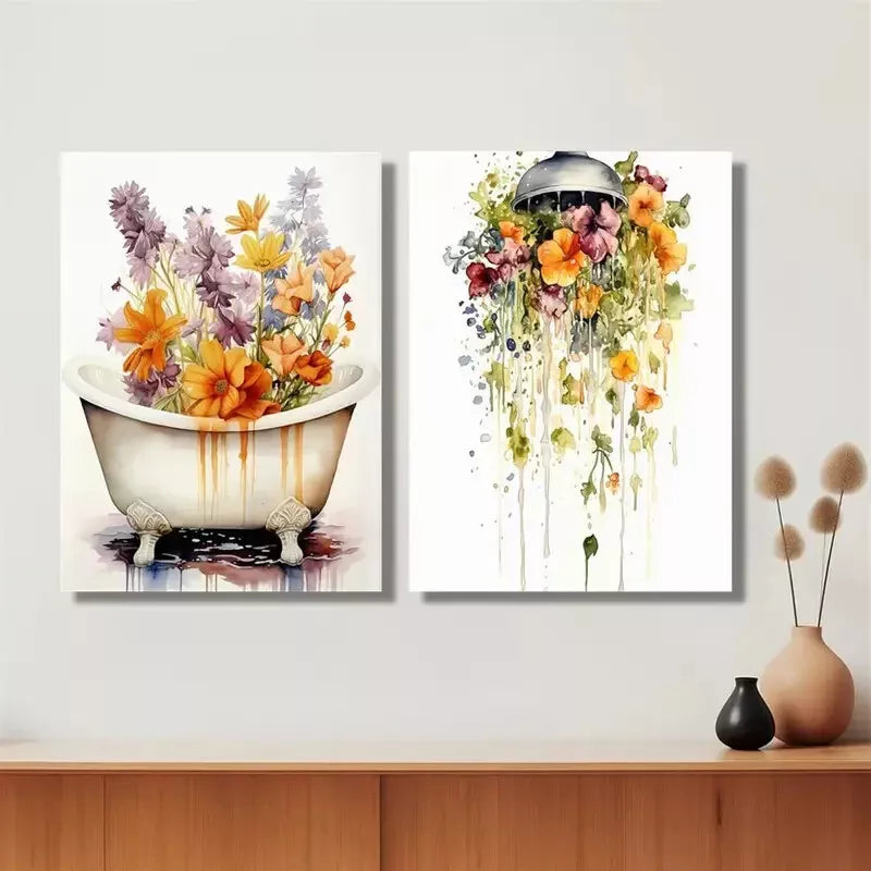 2pcs Decorative Painting, Bathtub, Shower, Funky Art Canvas Framed 50x75cm - High Quality Print 100% Australian Made Wall Canvas Ready to Hang - Bella Home Decor