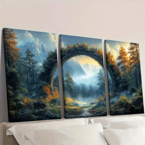 3pcs Mystical Forest Archway Forest & Sunset Wall Art Canvas Unframed - High Quality Print 100% Australian Made Wall Canvas - Bella Home Decor