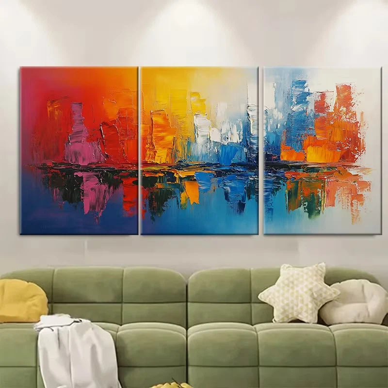 3pcs Colorful Textured Abstract Oil Painting Metal Print Ready to Hang Art