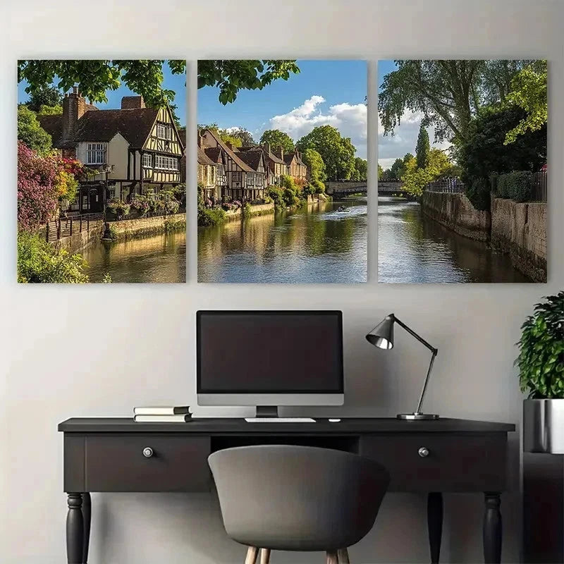 3pcs Sunderland Upon Avon Historic Perfect Wall Art Set Canvas Framed 50x70cm - High Quality Print 100% Australian Made Wall Canvas Ready to Hang
