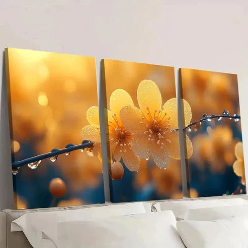 3pcs Yellow Sunshine Mimosa Flower Wall Art Set Canvas Unframed – High Quality Print 100% Australian Made Wall Canvas - Bella Home Decor