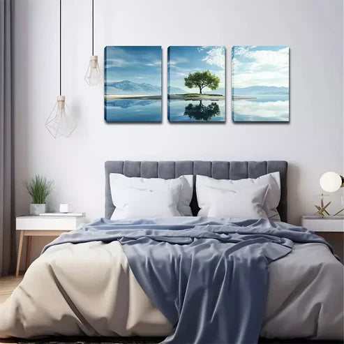 3pcs Tree Reflected In The Lake Wall Art Canvas Unframed - High Quality Print 100% Australian Made Wall Canvas