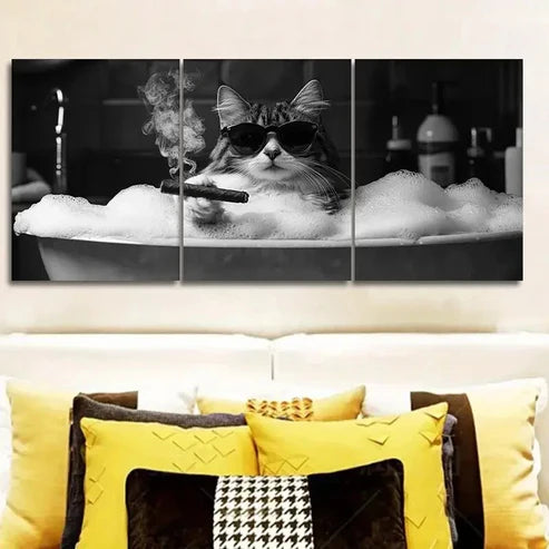 3pcs Gangster Brother Kitten Wall Art Set Canvas Unframed - High Quality Print 100% Australian Made Wall Canvas - Bella Home Decor