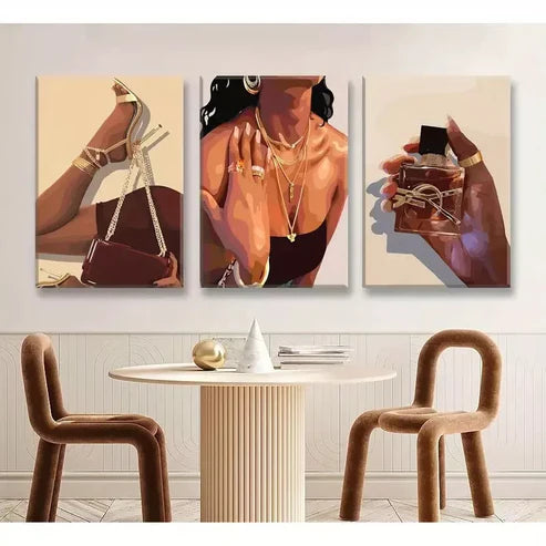 3pcs Female Picture Fashionable Girl Abstract Wall Art Canvas Unframed - High Quality Print 100% Australian Made Wall Canvas