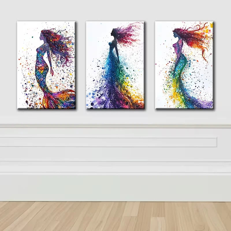 3pcs Mermaid watercolor Illustration Wall Art Set Canvas Framed 60x90cm - High Quality Print 100% Australian Made Wall Canvas Ready to Hang