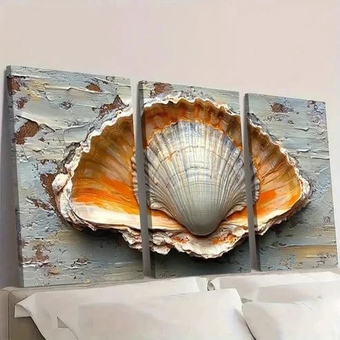 3pcs Seashell & Oyster Original Art Wall Art Set Canvas Unframed - High Quality Print 100% Australian Made Wall Canvas - Bella Home Decor