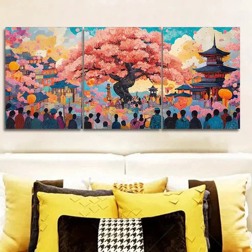 3pcs Traditional Asian Pagoda Wall Art Canvas Unframed - High Quality Print 100% Australian Made Wall Canvas