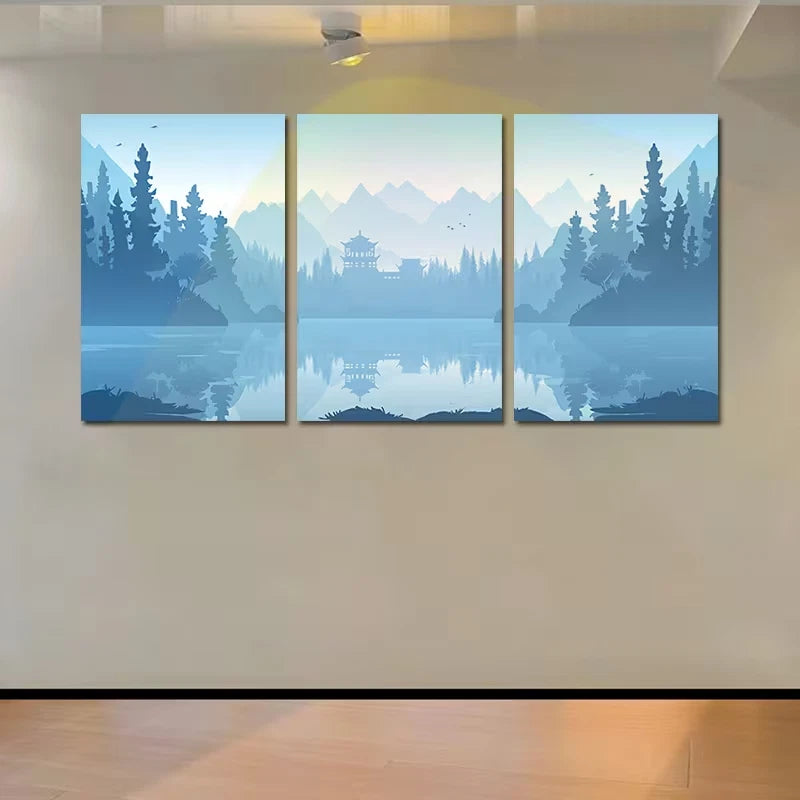 3pcs Serene Mountain Lake Scenery with Snow Peak Wall Art Set Canvas Framed 50x70cm - High Quality Print 100% Australian Made Wall Canvas Ready to Hang
