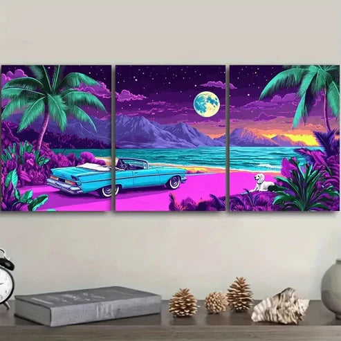 3pcs Vibrant Tropical Miami Beach Wall Art Set Canvas Unframed - High Quality Print 100% Australian Made Wall Canvas