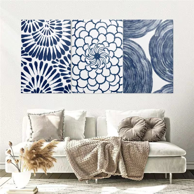 3pcs Blue Modern Abstract Painting Wall Art Set Canvas Framed 60x90cm - High Quality Print 100% Australian Made Wall Canvas Ready to Hang