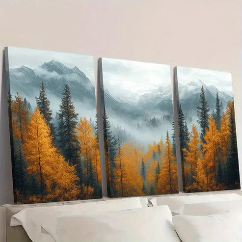 3pcs Scene with Pine Trees & Snowy Peak Wall Art Canvas Unframed - High Quality Print 100% Australian Made Wall Canvas - Bella Home Decor