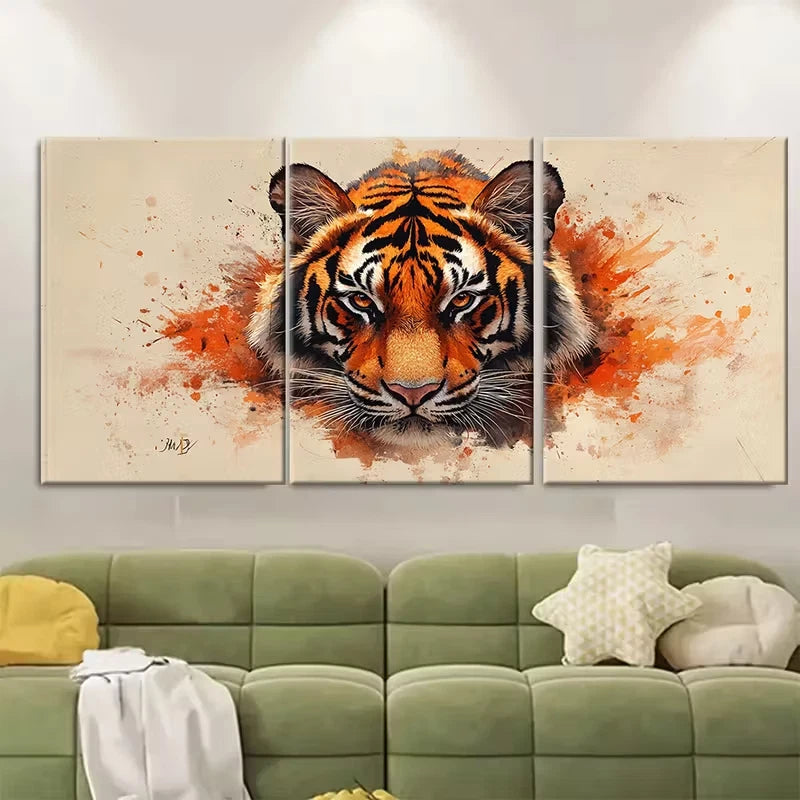 3pcs Wild Tiger Beautiful Big Cat Illustration Metal Print Ready to Hang Art