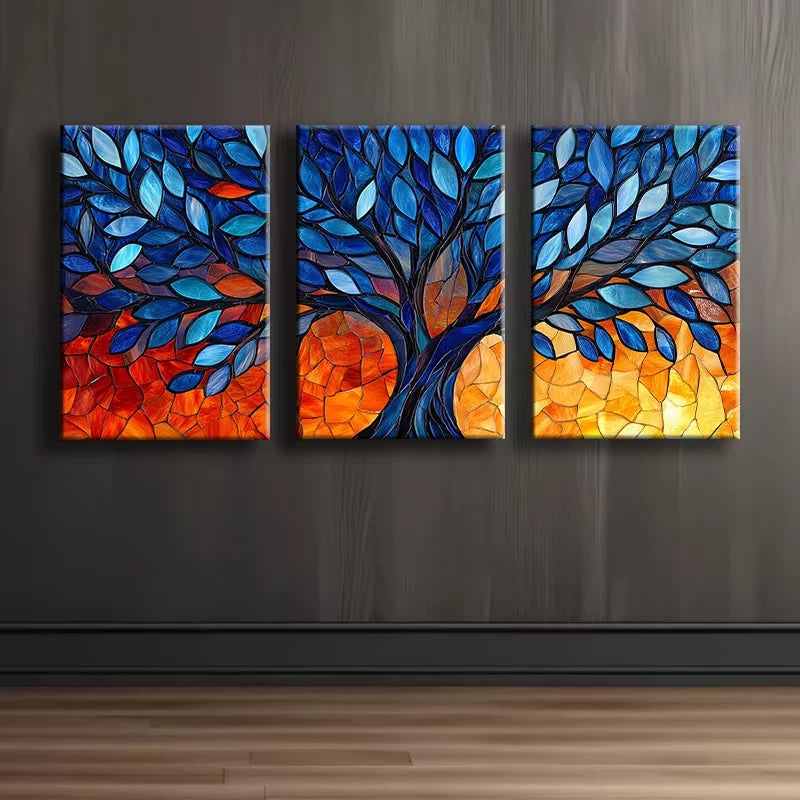 3pcs Tree of Life Vibrant Design Wall Art Set Canvas Framed 50x70cm - High Quality Print 100% Australian Made Wall Canvas Ready to Hang