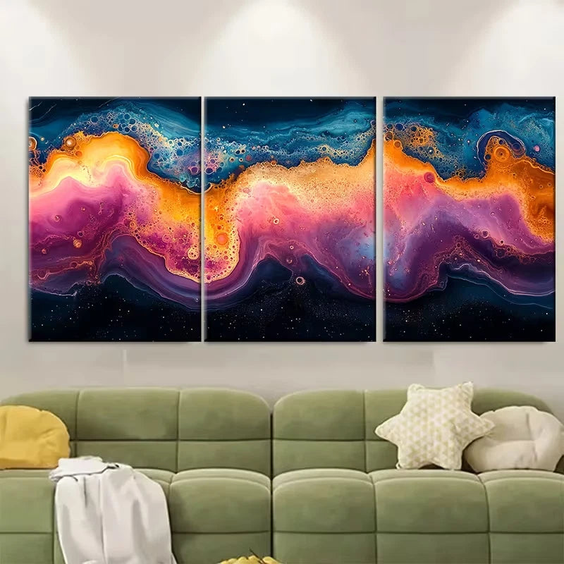 3pcs Abstract Fluid Art Marbling Metal Print Ready to Hang Art