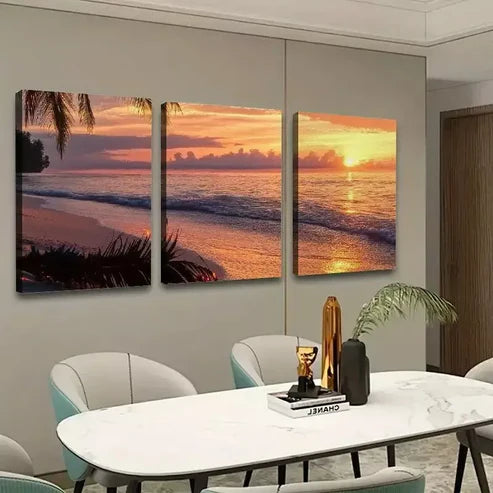 3pcs Sunset Palm Tree View Wall Art Canvas Unframed - High Quality Print 100% Australian Made Wall Canvas