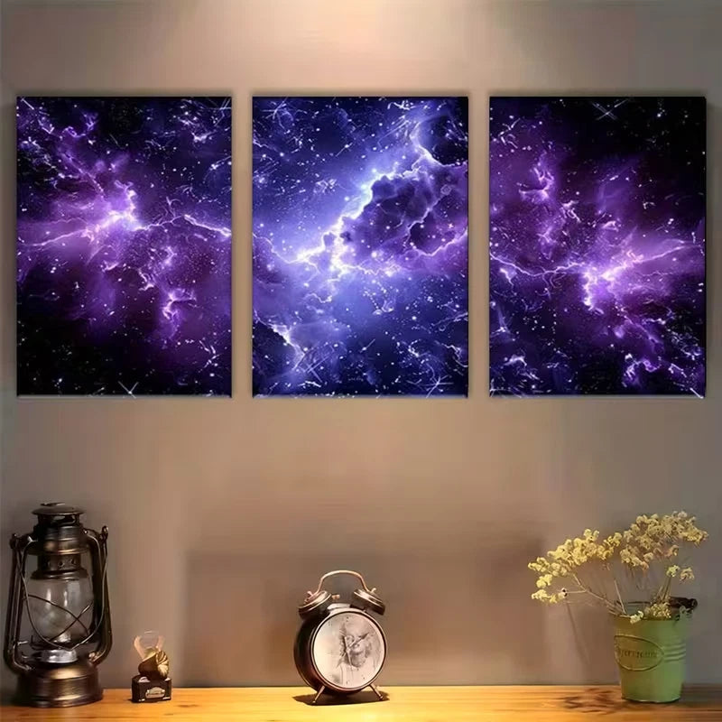 3pcs Abstract Space Nebula Galaxy Metal Print Ready to Hang Art