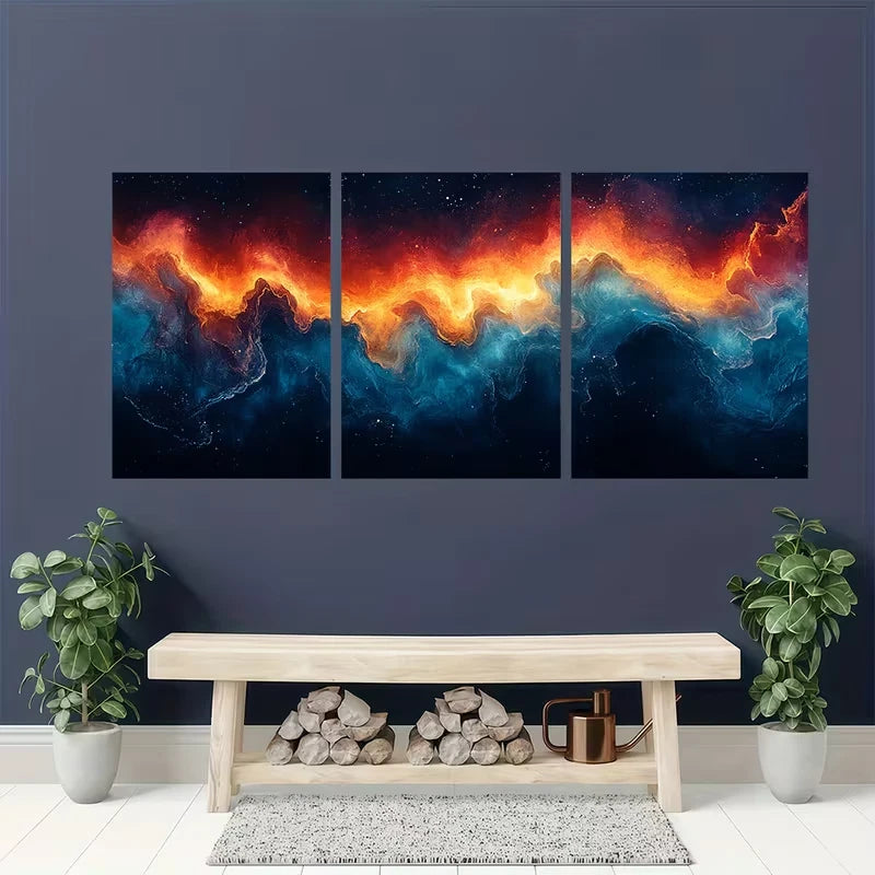3pcs Abstract Aqua Watercolor Metal Print Ready to Hang Art