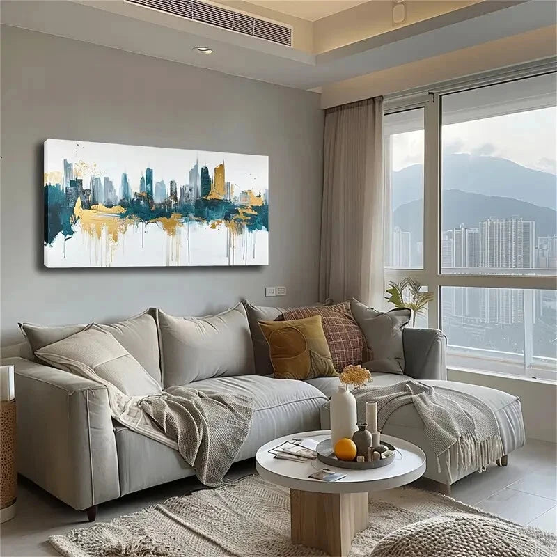 Modern Urban Cityscape Blue Wall Art Canvas Office Home Room Framed 120x60cm - Bella Home Decor