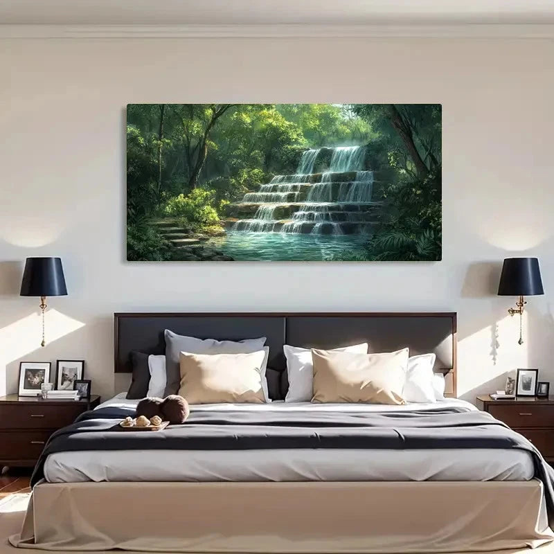 Modern Landscape Waterfall Landscape Wall Art Canvas Office Home Room Framed 120x60cm
