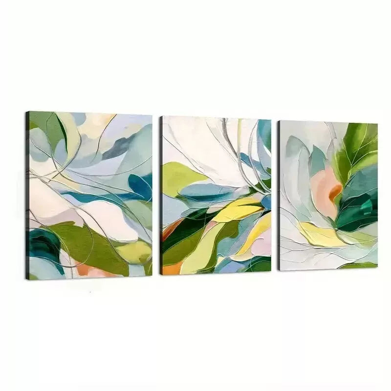 3pcs Minimalist Modern Green Plant Flower Wall Art Set Canvas Framed 50x70cm - High Quality Print 100% Australian Made Wall Canvas Ready to Hang