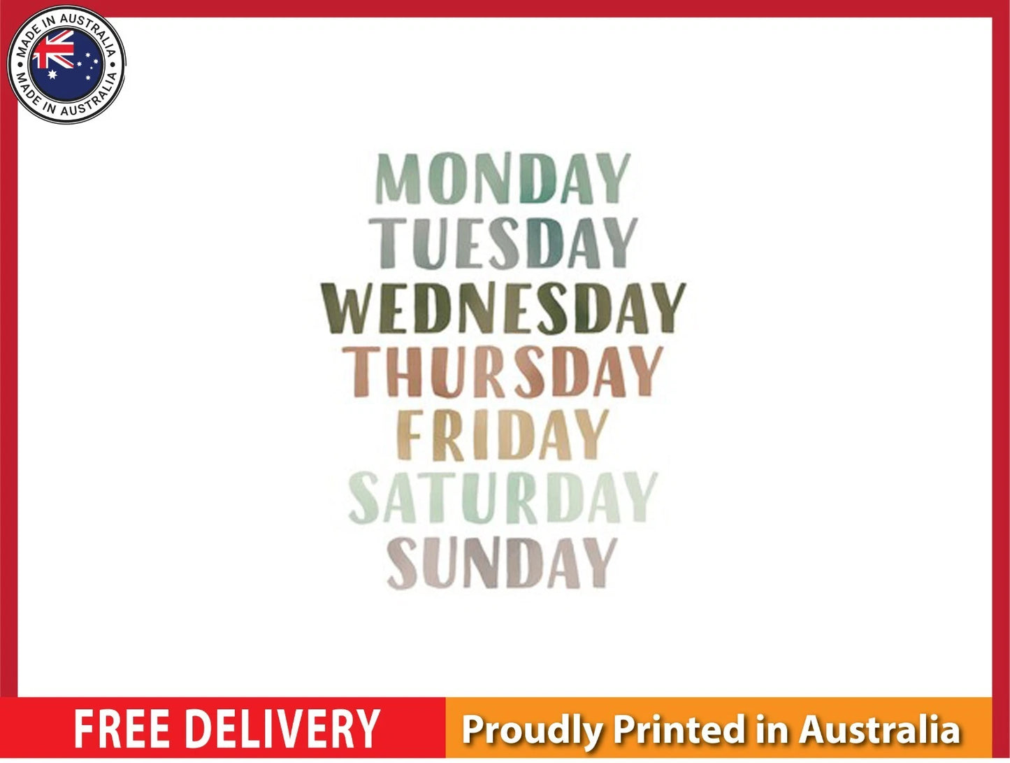 NEW (LAMINATED) Days of the Week (61X91CM) Educational CHART PICTURE PRINT