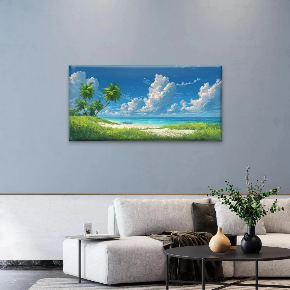 Palm Trees & Sandy Shore Wall Art Canvas Office Home Room Framed 120x60cm