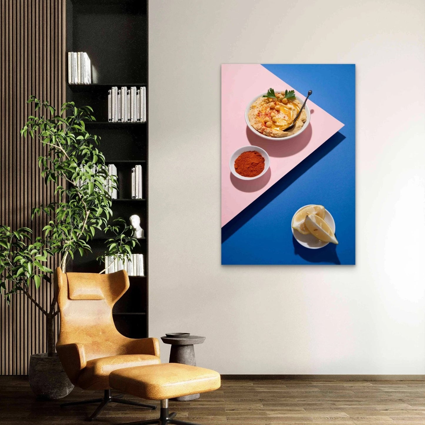 High Angle Hummus With Chickpeas 40x60cm Metal Print Ready to Hang